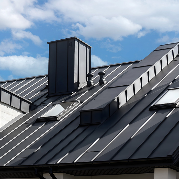 Modern galvanized steel roofing sheet with ribs.